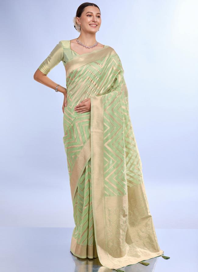 Parrot Organza Jacquard Work Saree